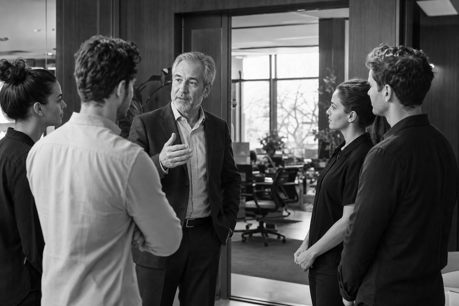 Senior executive handing a decision forward to the team responsible for action