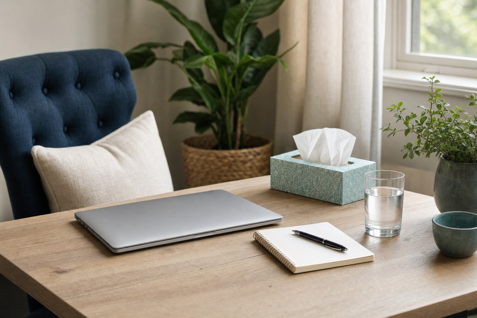 A peaceful private space prepared for an online session