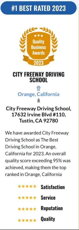 Quality Business Awards 2023 graphic for City Freeway Driving School