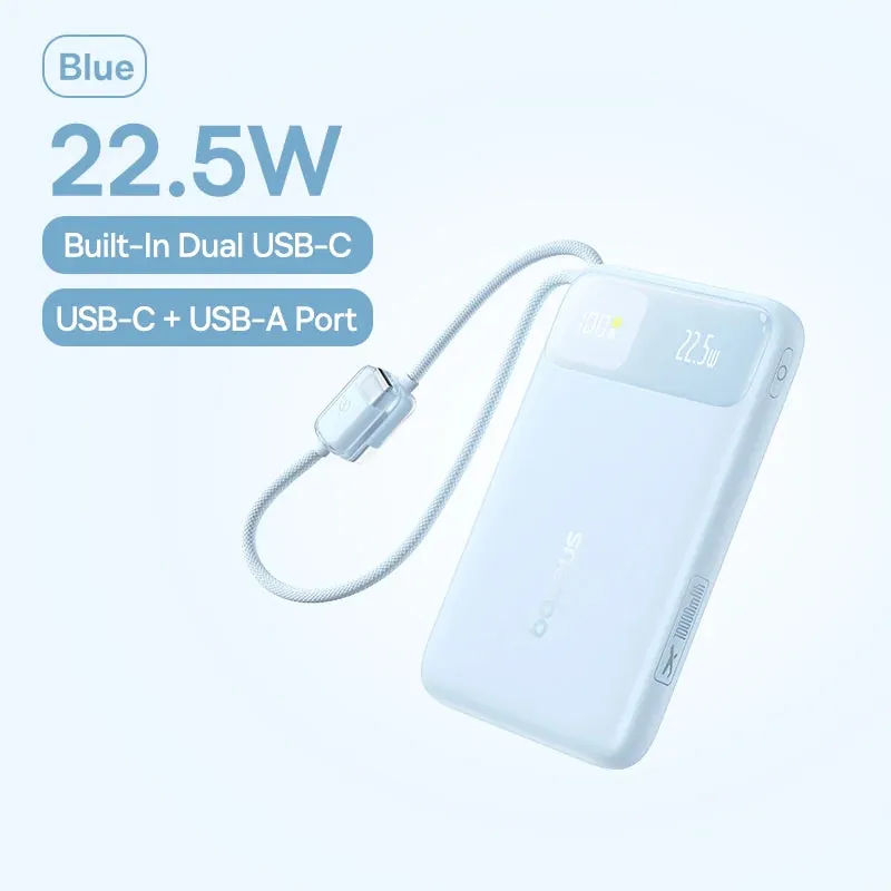 10000mAh Power Bank 22.5W Fast Charging Built-in USB C Cable Digital Display