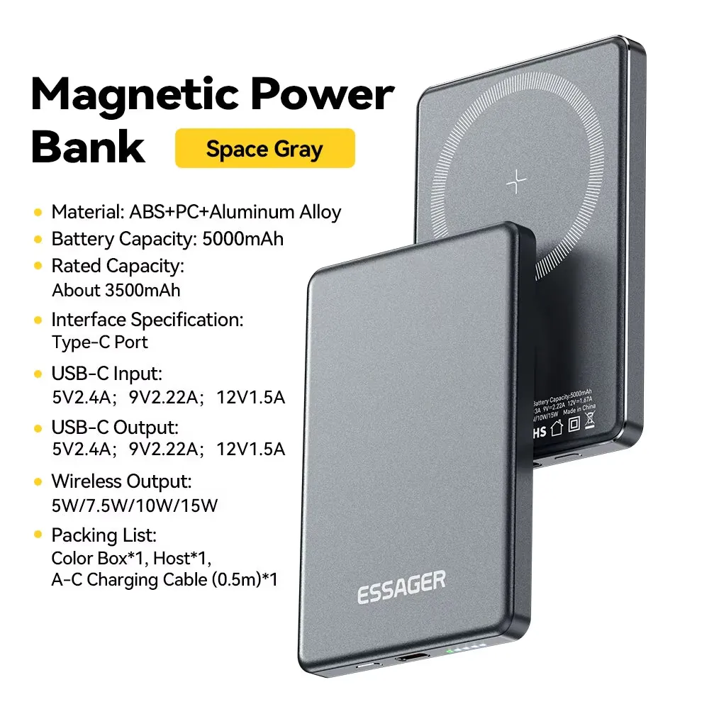 5000mAh Magnetic Wireless Power Bank 20W Fast Charging MagSafe Portable Charger