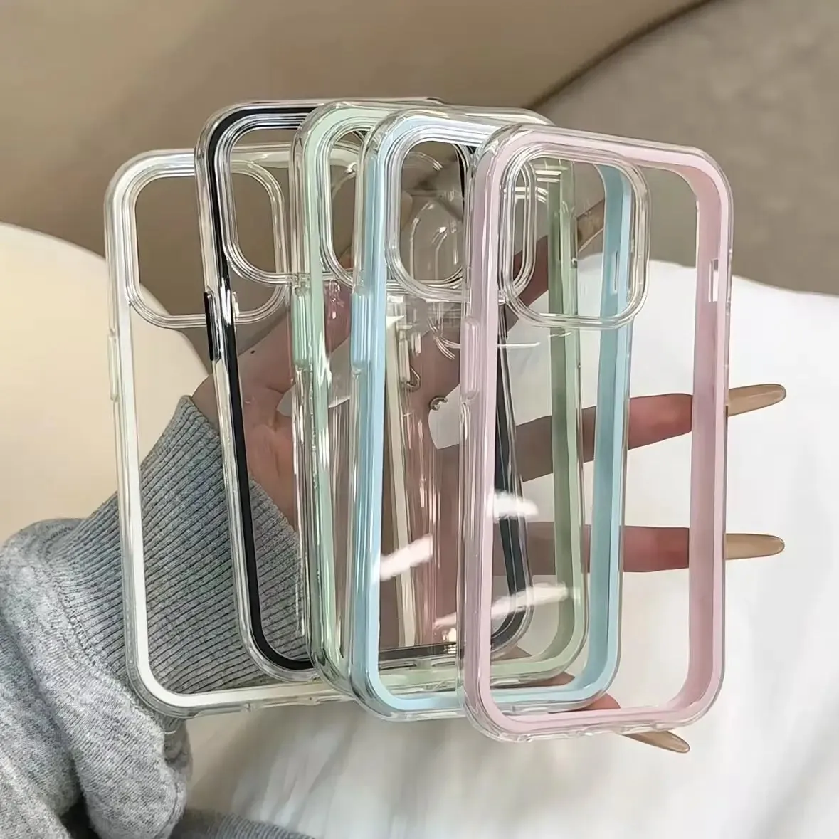 Candy Color Frame Clear Back iPhone Case Shockproof Acrylic Bumper Cover