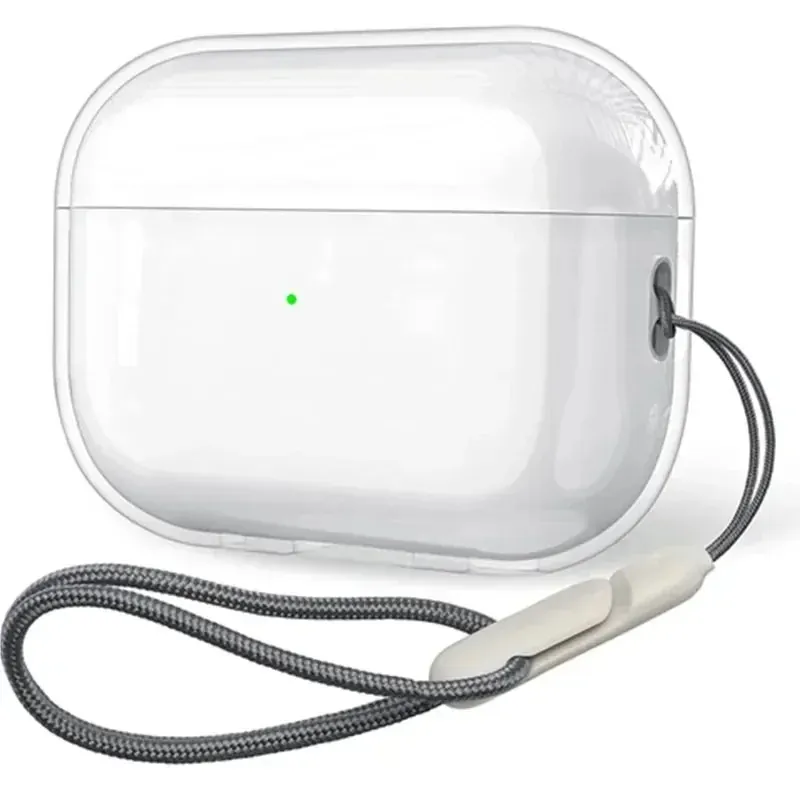 Clear TPU AirPods Case with Lanyard Strap Transparent Protective Cover