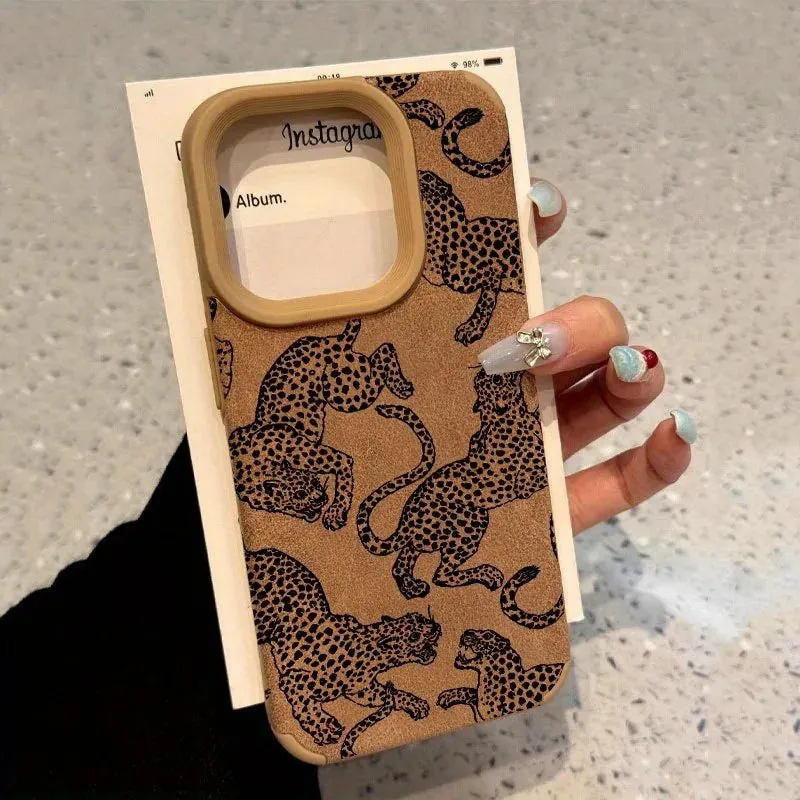 Leopard Pattern Leather iPhone Case Shockproof TPU Stylish Protective Cover