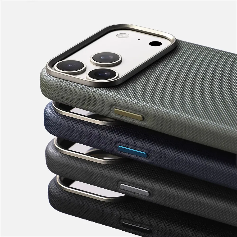 Luxury Diamond Texture MagSafe Leather iPhone Case Alloy Lens Protective Cover
