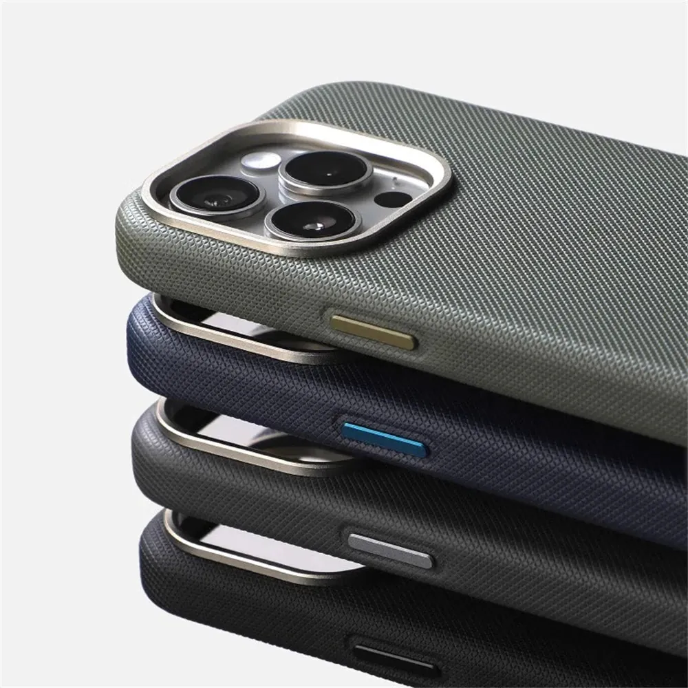 Luxury PU Leather Magnetic iPhone Case Alloy Lens Frame MagSafe Cover