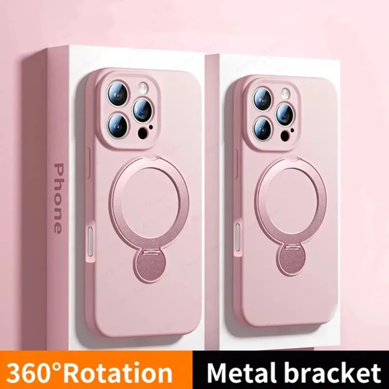 Magnetic Ring Stand iPhone Case 360° Rotating MagSafe Silicone Cover