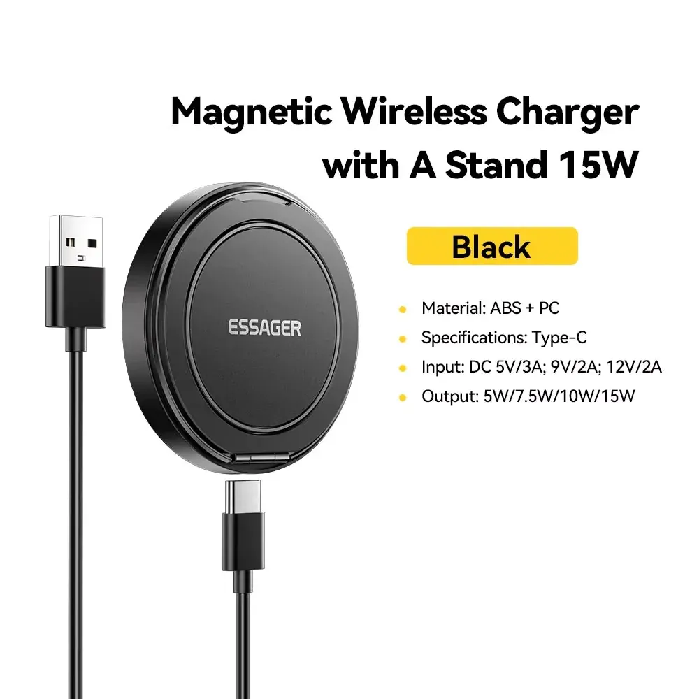 Magnetic Wireless Charger 15W Fast Charging Pad Stand USB-C for iPhone AirPods