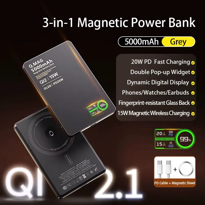 Qi2.1 Magnetic Wireless Power Bank 5000mAh 10000mAh 20W Fast Charging