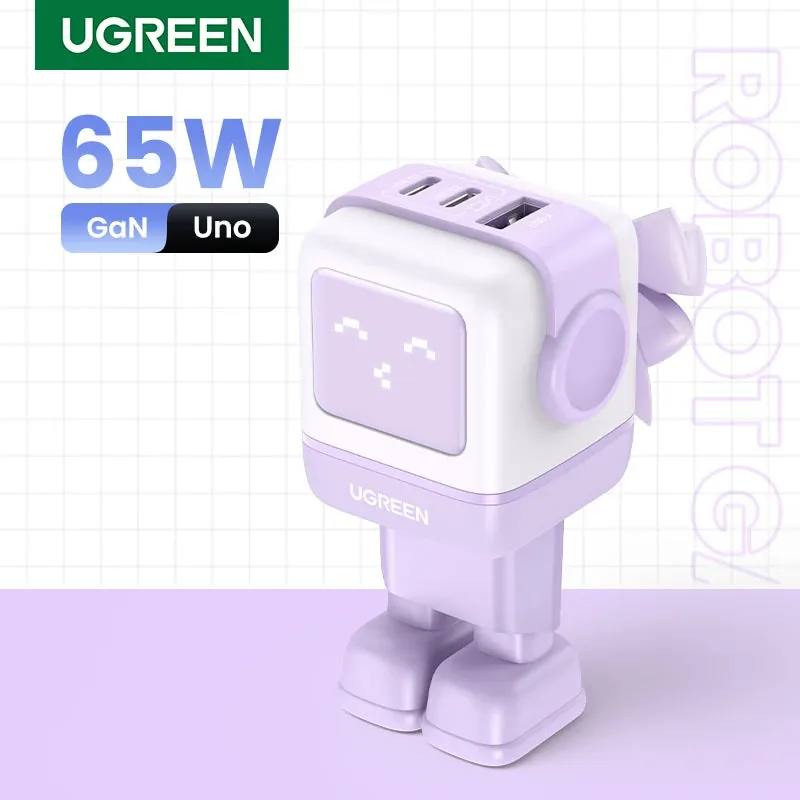 UGREEN 65W GaN Charger Robot Design PD Fast Charger USB-C Multi Port Adapter