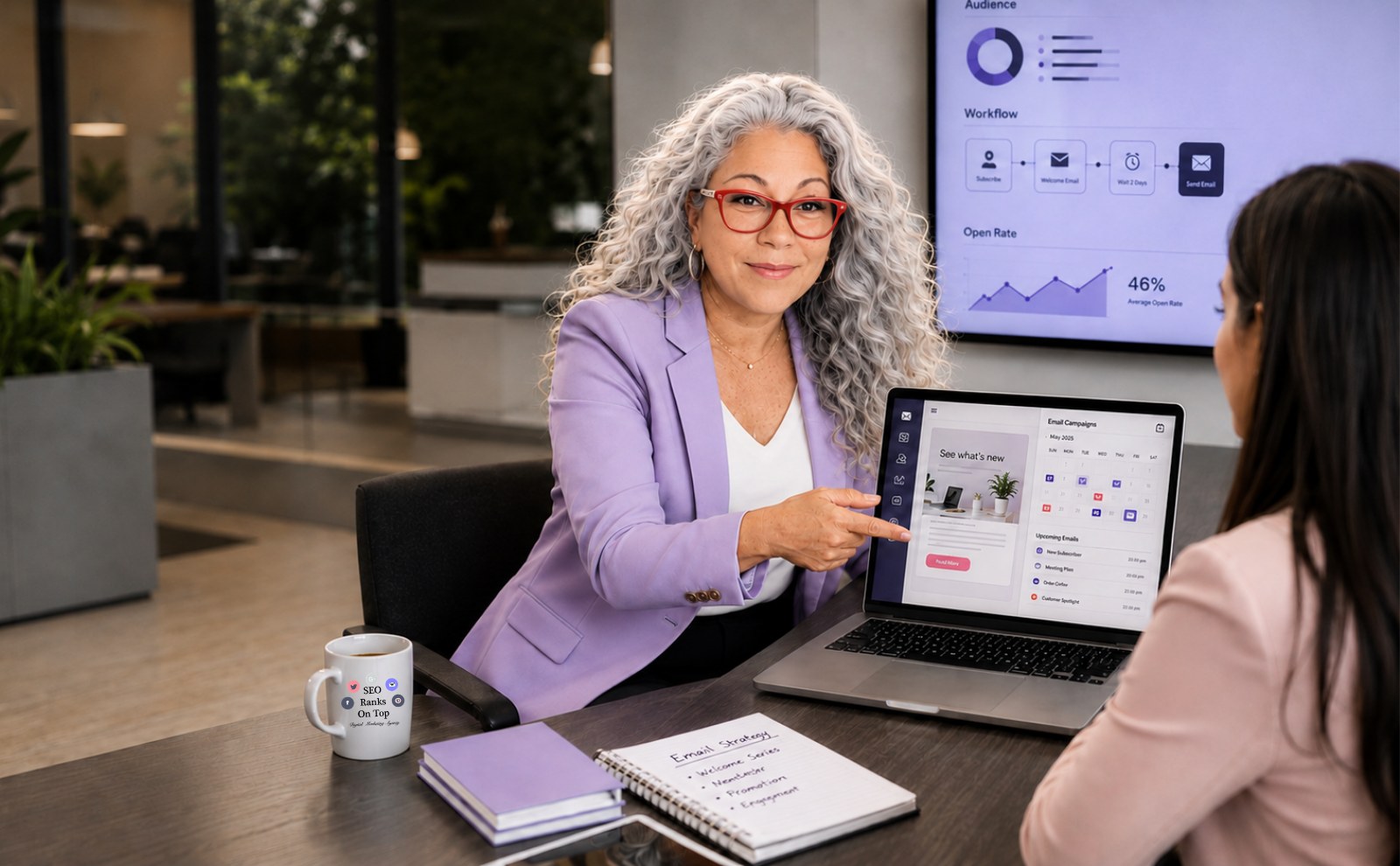 Jackie Beaman planning an email marketing message