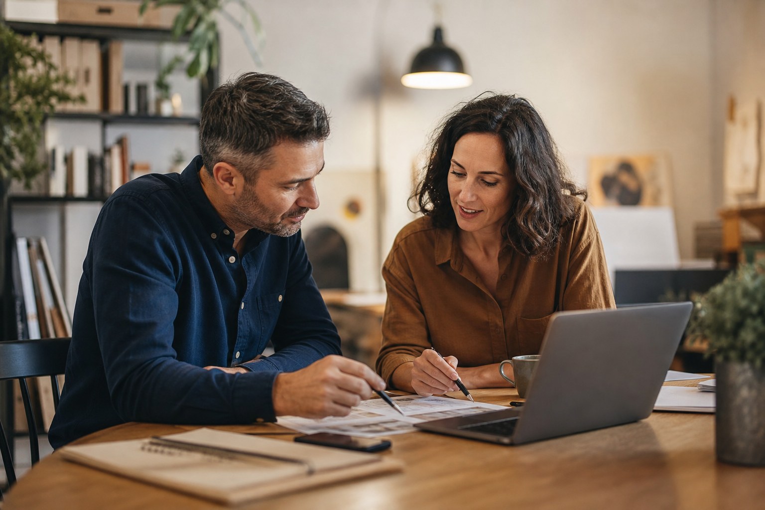 Business owner and strategist reviewing website content