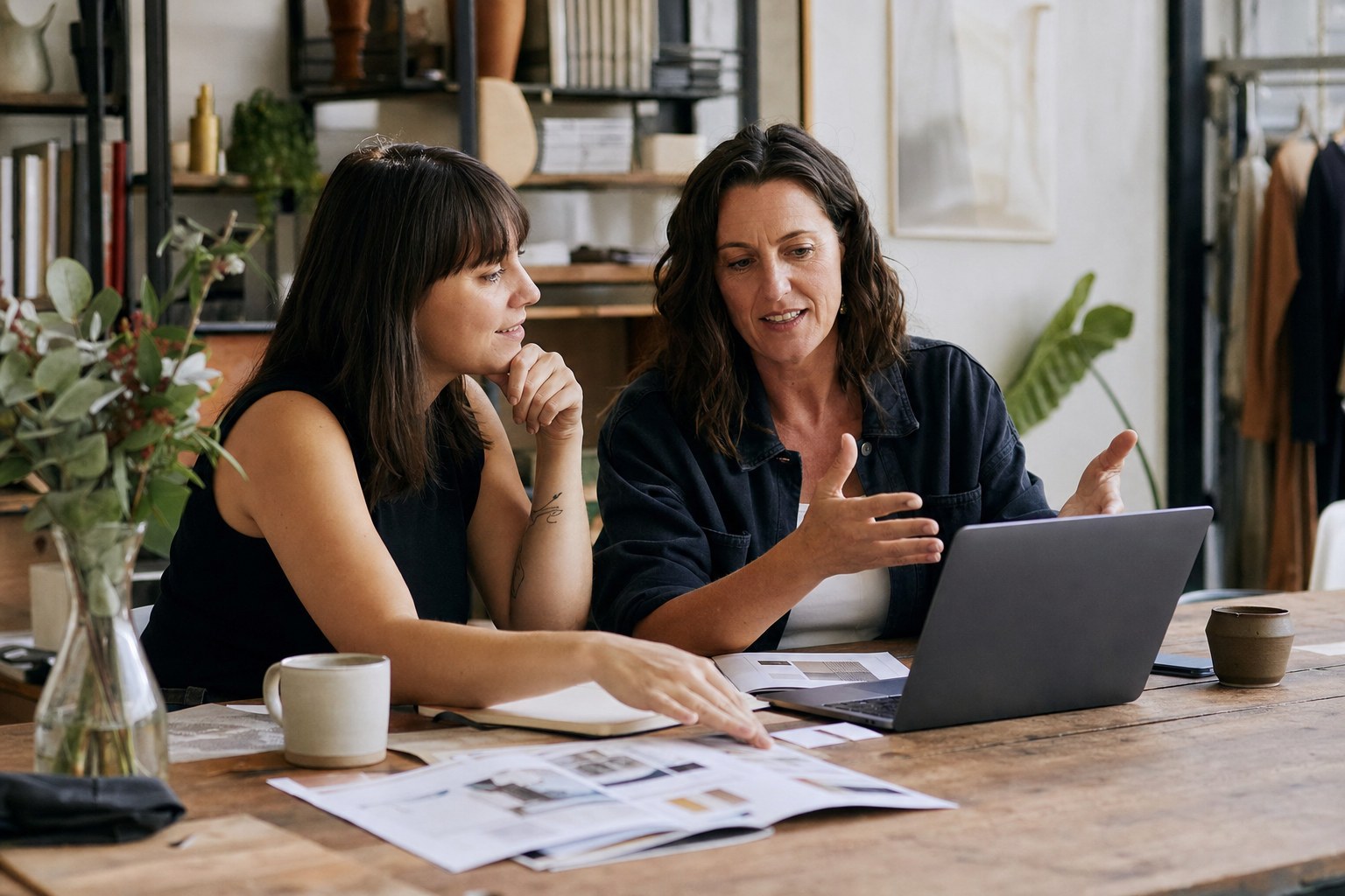 Business owner and designer planning a new website