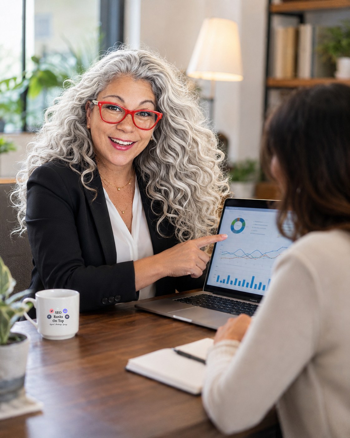 Marketing consultant reviewing analytics with a client