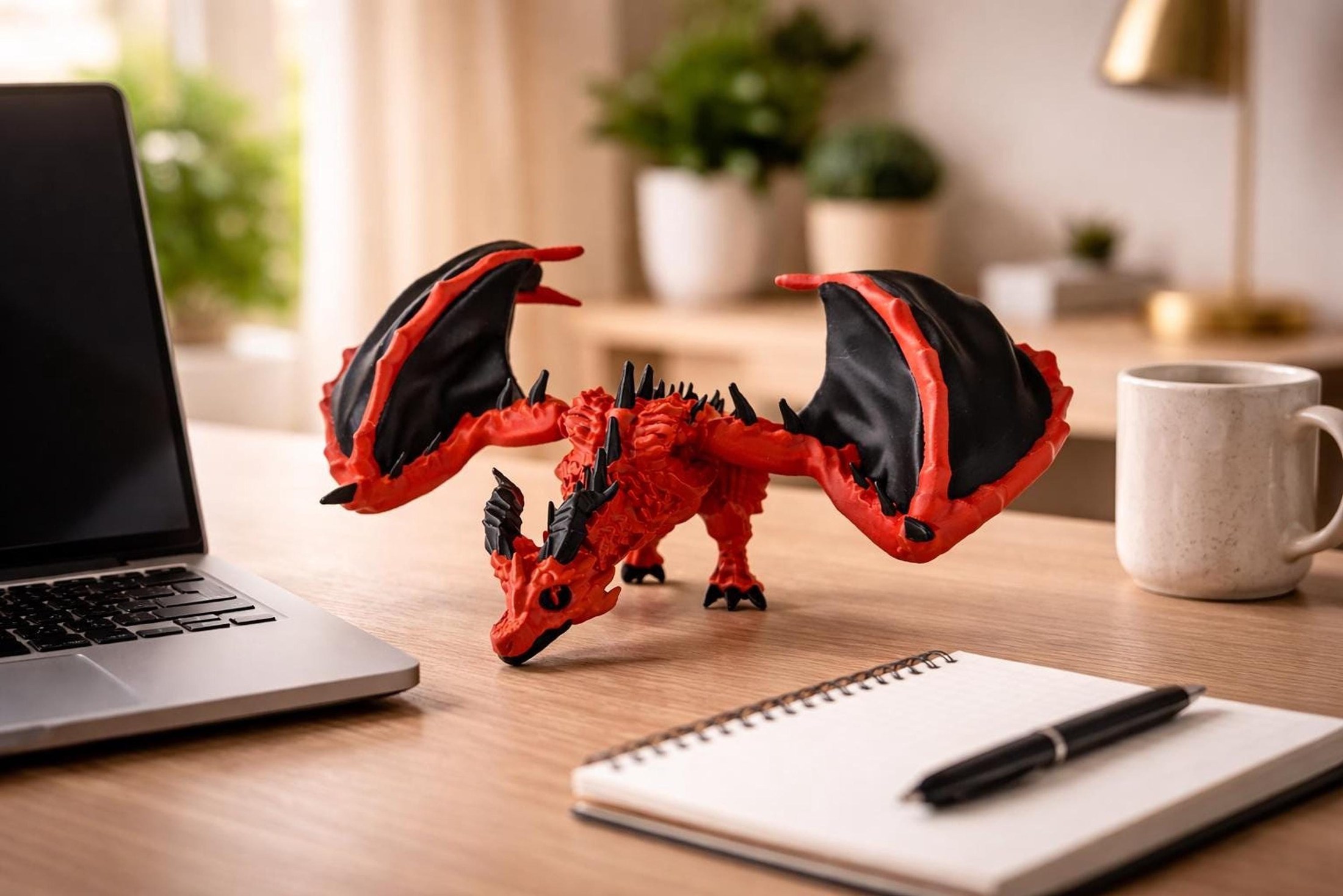 3D Printed Dragon Figurine, Articulated Wyvern with Poseable Wings