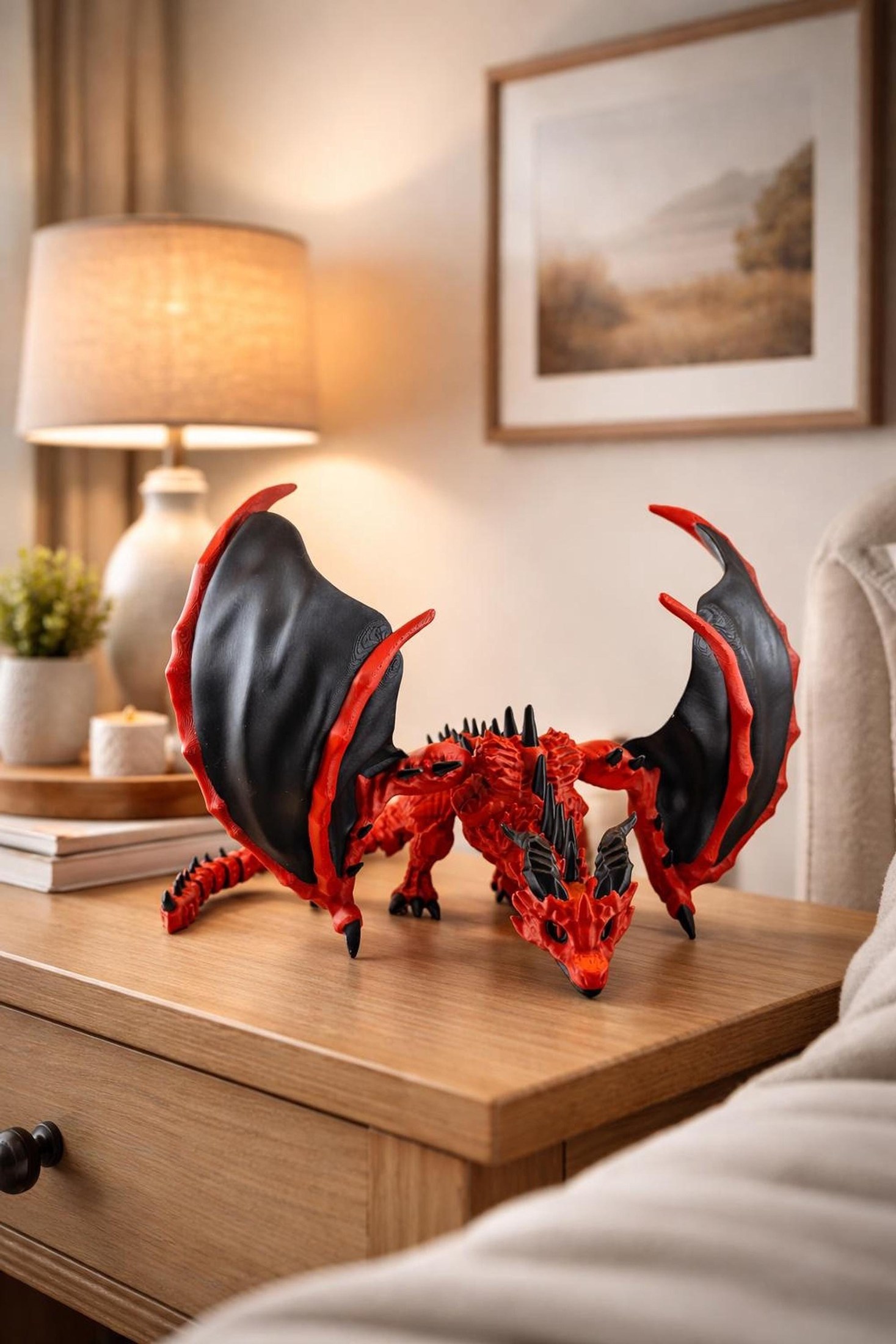 3D Printed Dragon Figurine, Articulated Wyvern with Poseable Wings, view 4