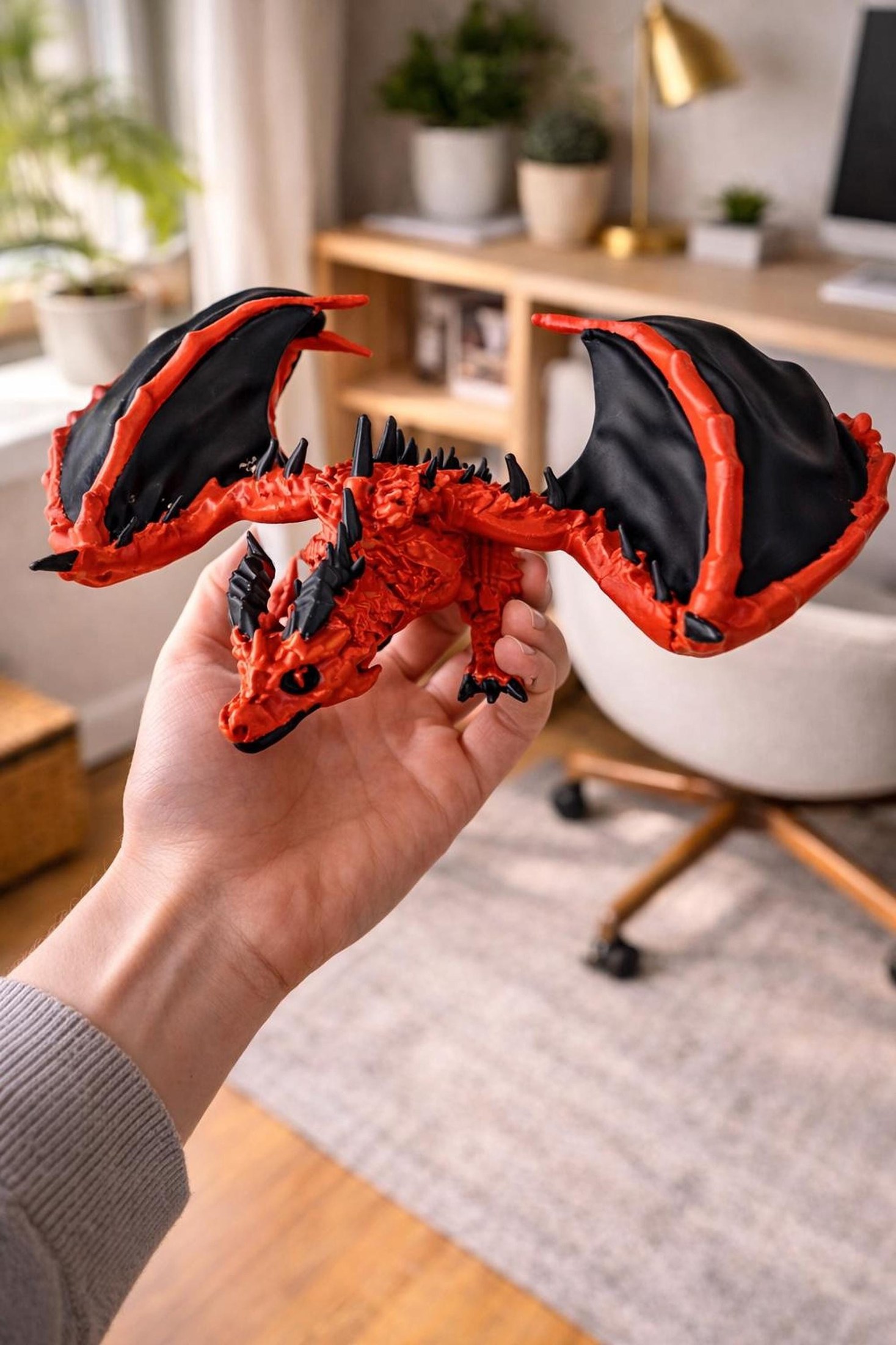 3D Printed Dragon Figurine, Articulated Wyvern with Poseable Wings, view 5