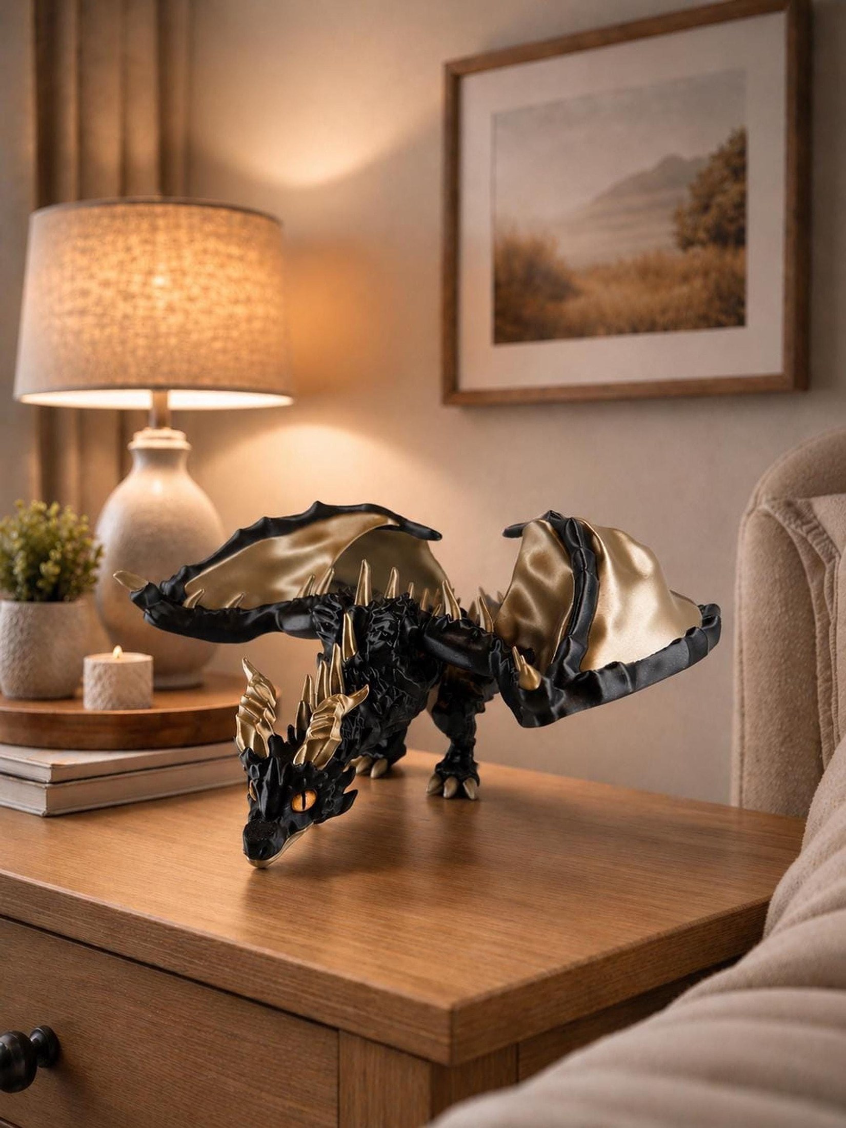 3D Printed Dragon Figurine, Articulated Wyvern with Poseable Wings, view 6