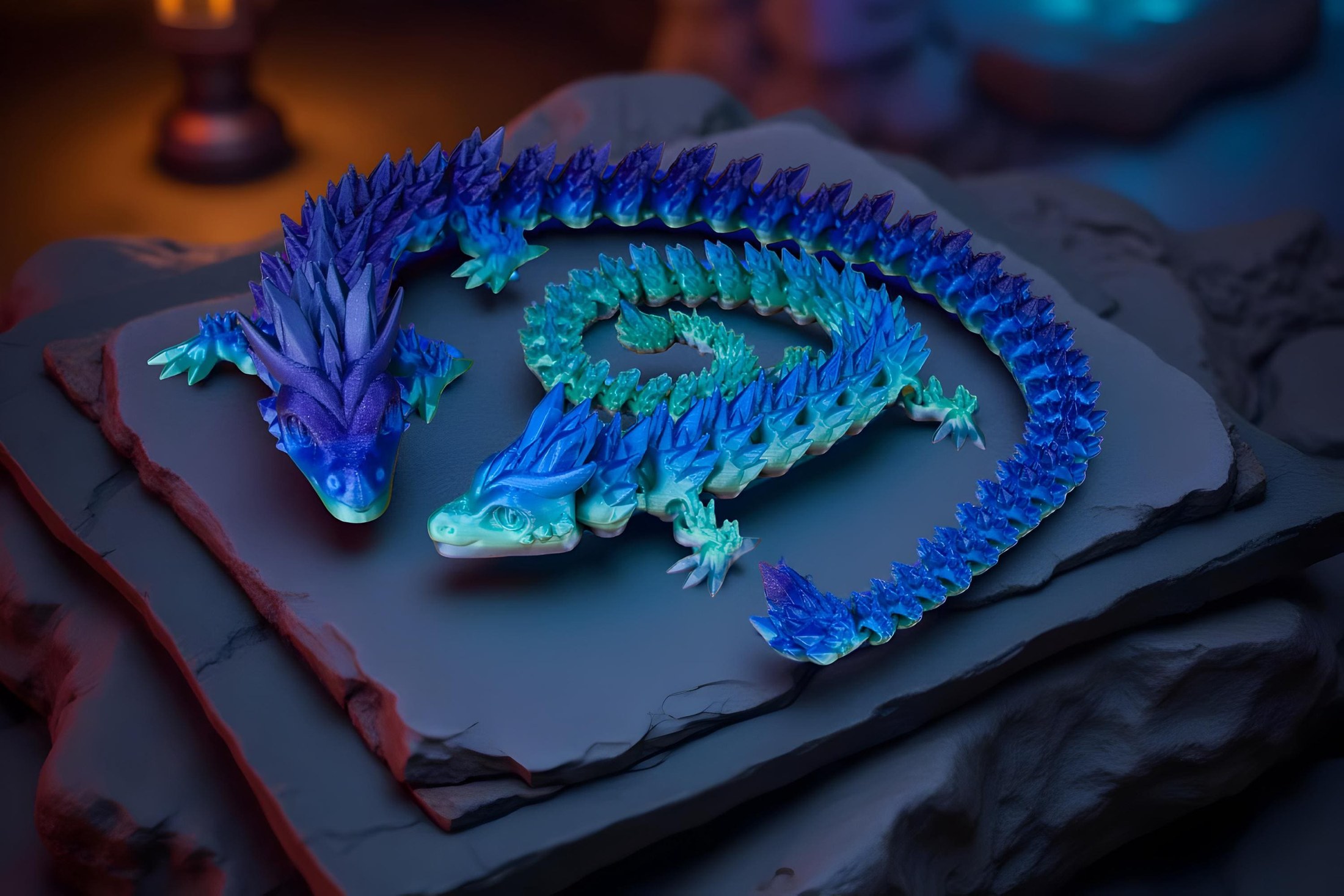 Articulated Crystal Dragon | 3D Printed Gradient Color Transition Effect, view 3