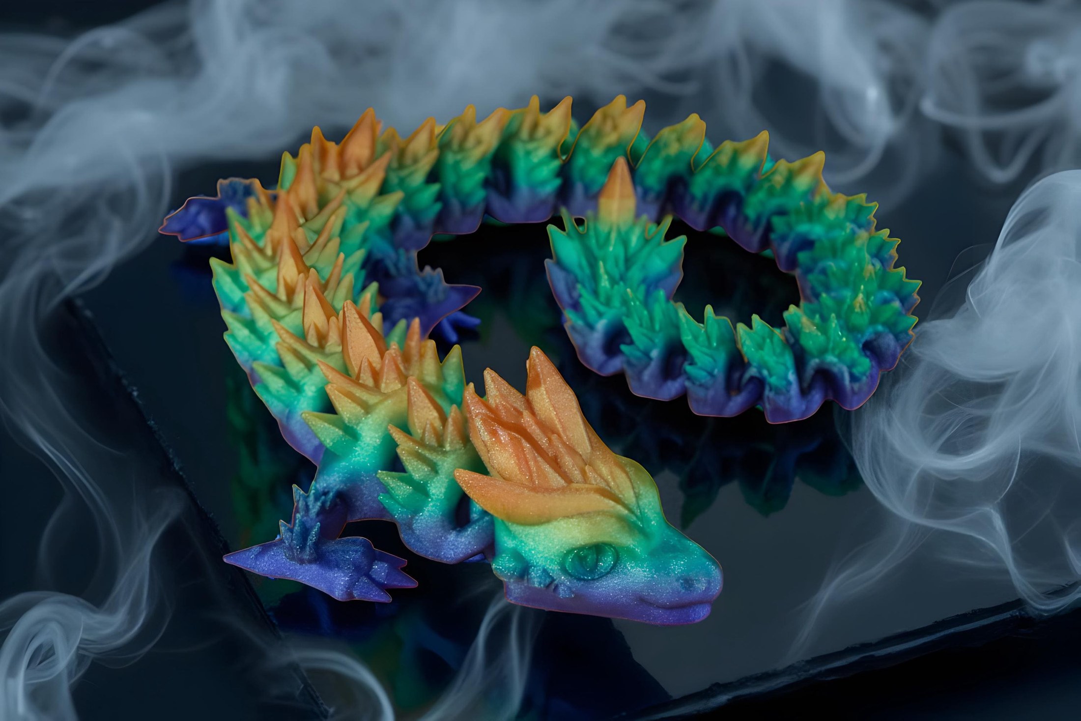 Articulated Crystal Dragon | 3D Printed Gradient Color Transition Effect, view 4