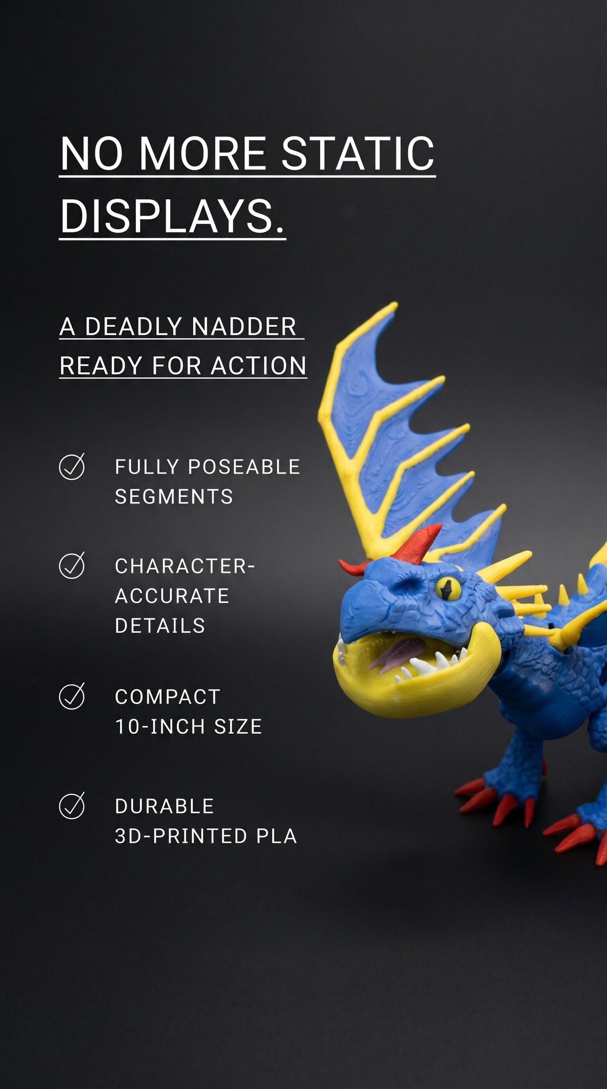 Articulated Deadly Nadder | 3D Printed Dragon | Poseable Wings | HTTYD Collection, view 4