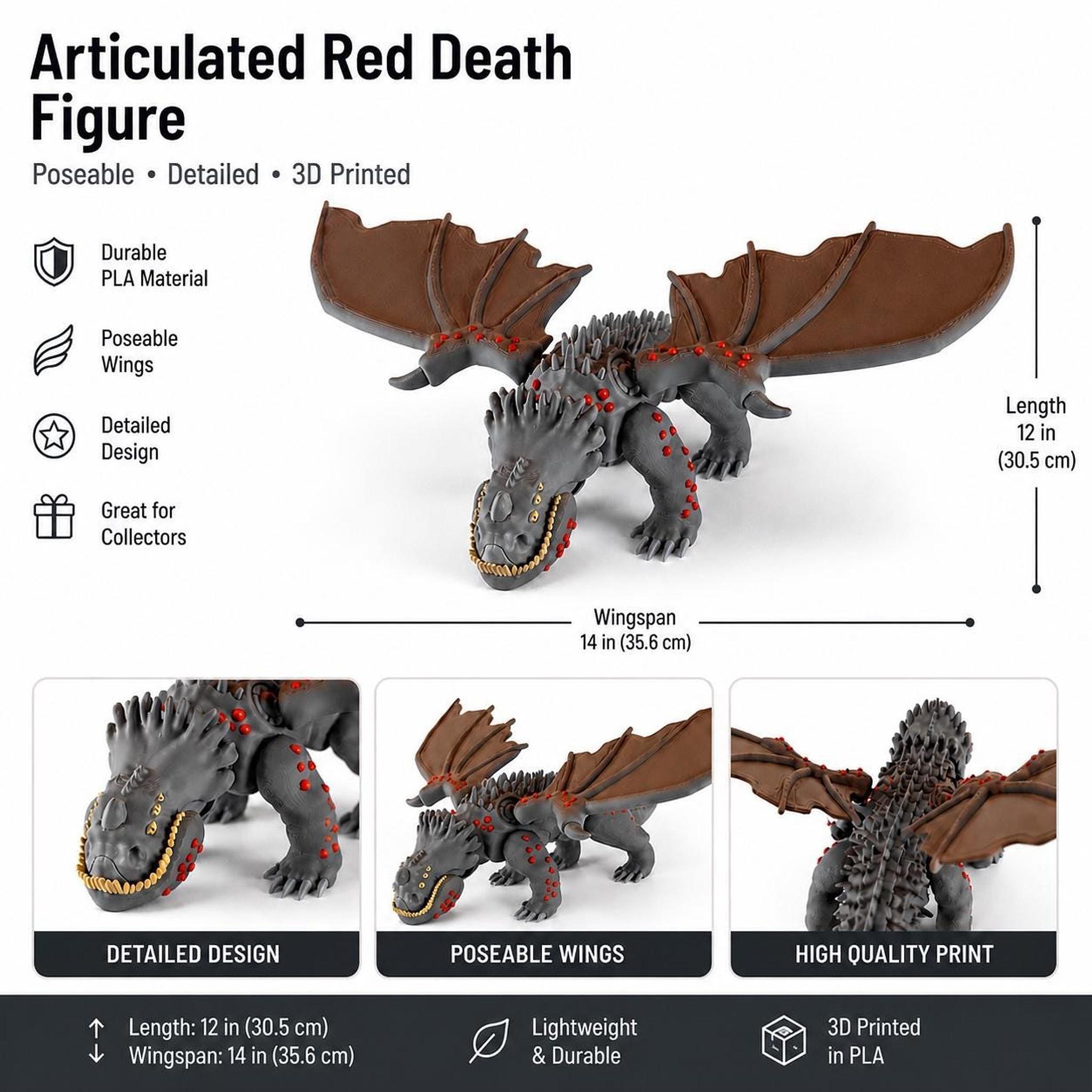 Articulated Red Death Dragon Model | 3D Printed Posable Figure Inspired by HTTYD, view 2