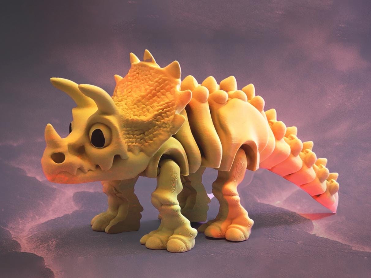 Articulated Skeletal Triceratops | 3D Printed Flexi Dinosaur Model | Prehistoric Skeleton Collection
