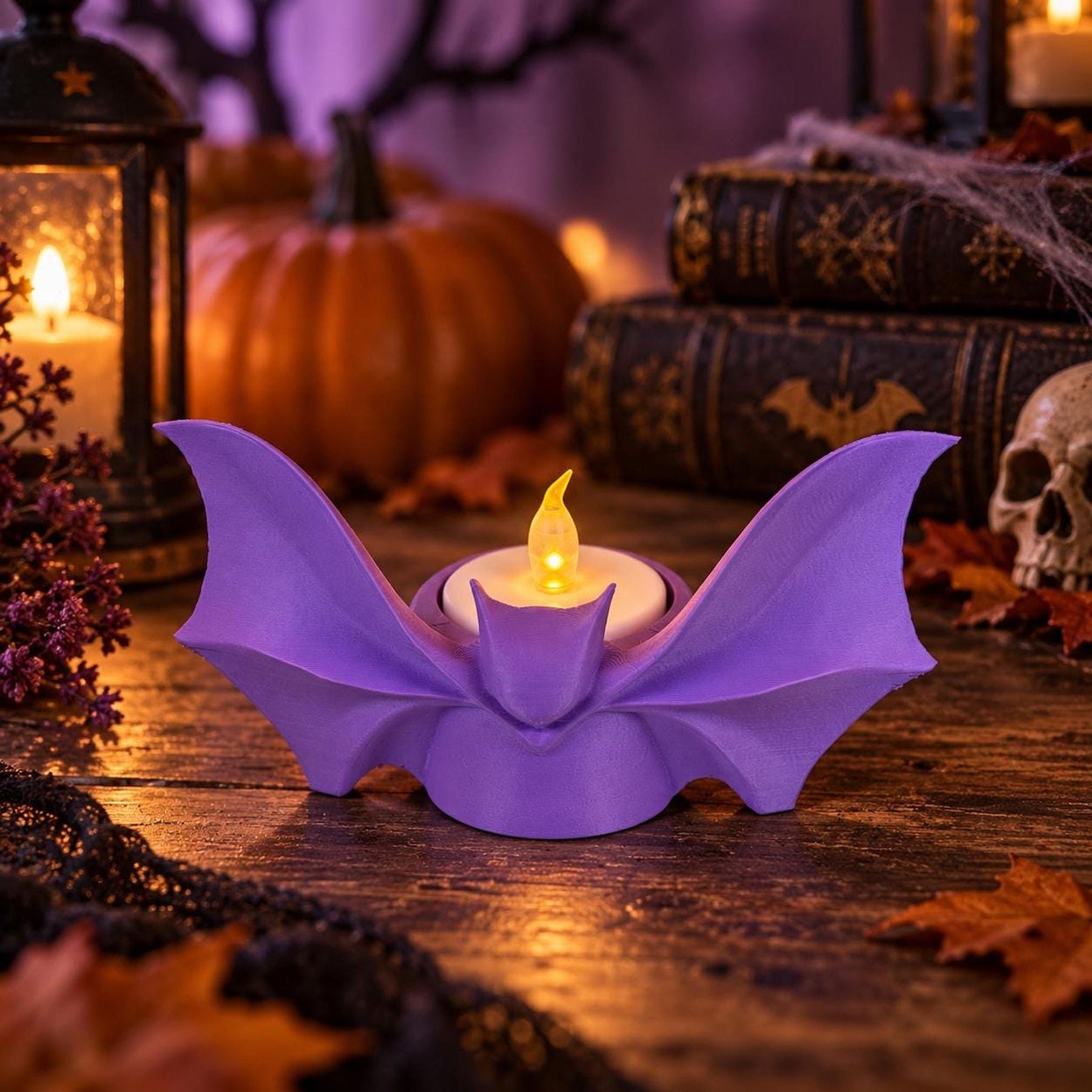 Bat Candle Holder, 3D Printed PLA Winged Design for LED Tea Lights, view 4