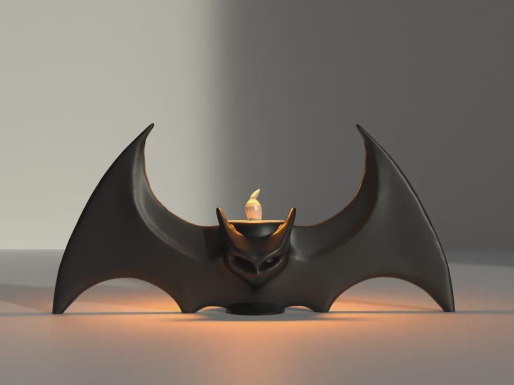Bat Candle Holder, Winged Design for Halloween Shelf Decor, view 1