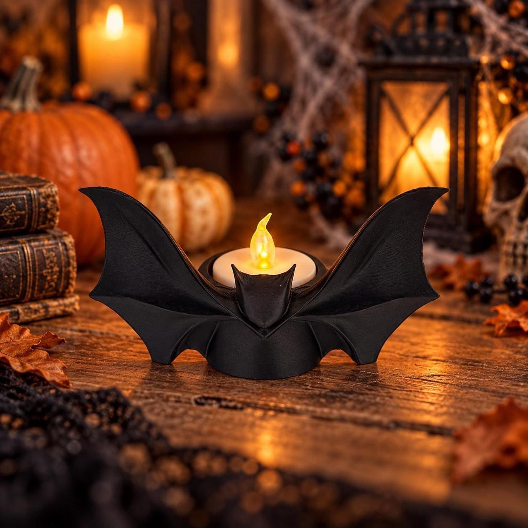Bat Candle Holder, 3D Printed PLA Winged Design for LED Tea Lights, view 3