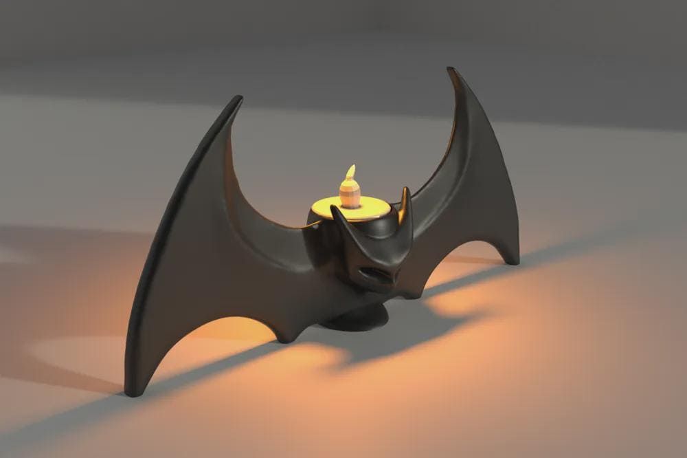 Bat Candle Holder, Winged Design for Halloween Shelf Decor, view 2