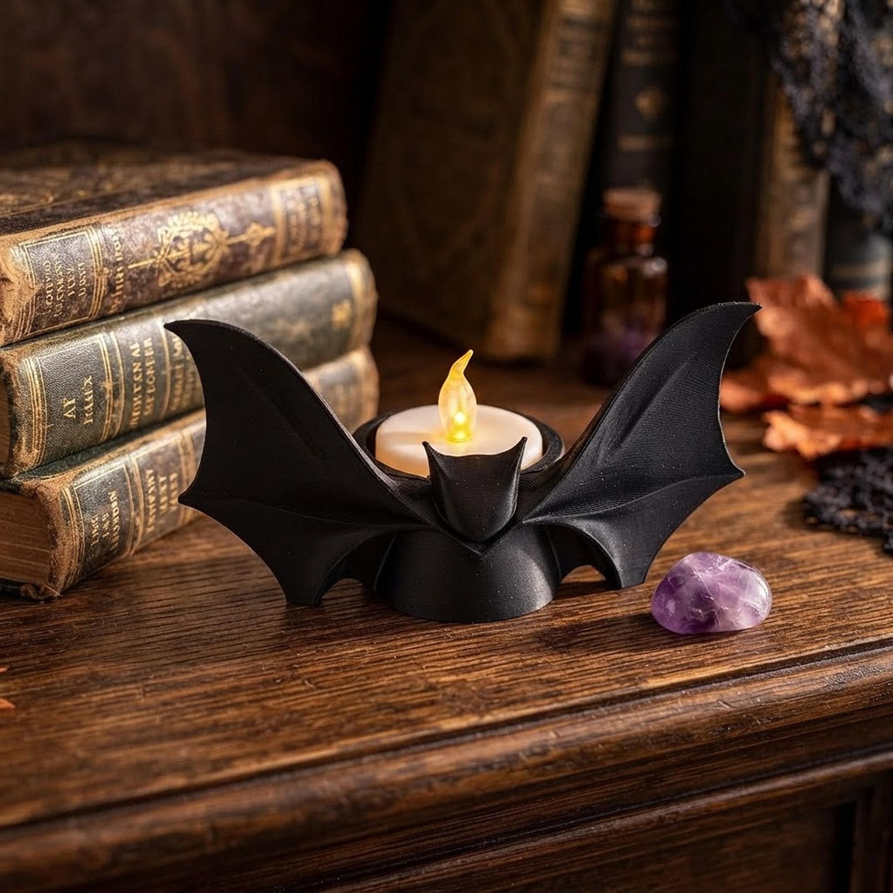 Bat Candle Holder, 3D Printed PLA Winged Design for LED Tea Lights, view 9