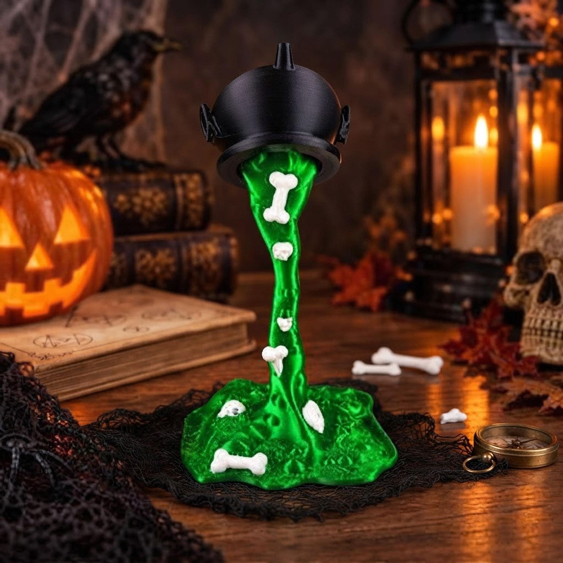 Halloween Cauldron Potion Spill – 6" 3D Printed Decoration, view 7