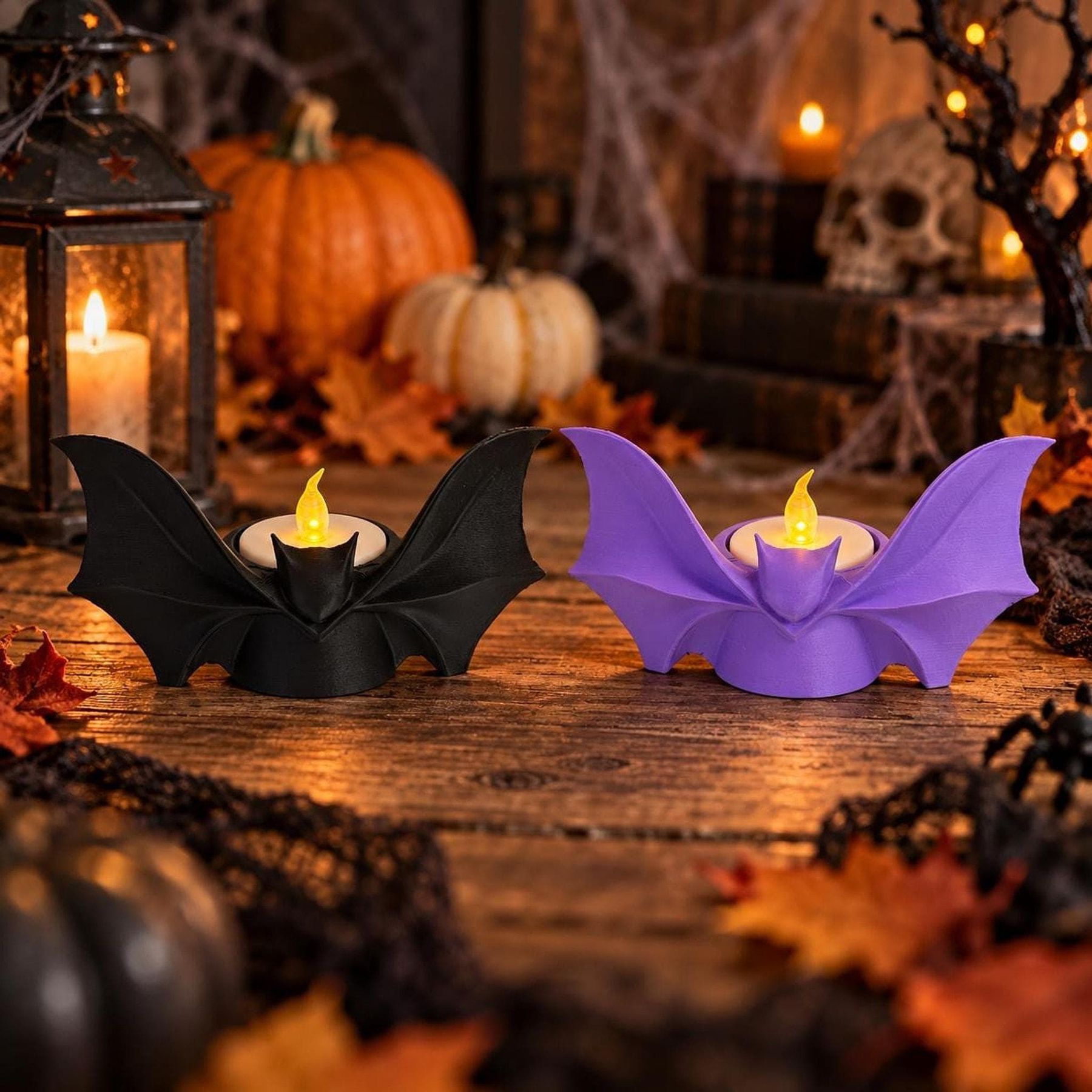 Bat Candle Holder, 3D Printed PLA Winged Design for LED Tea Lights, view 1