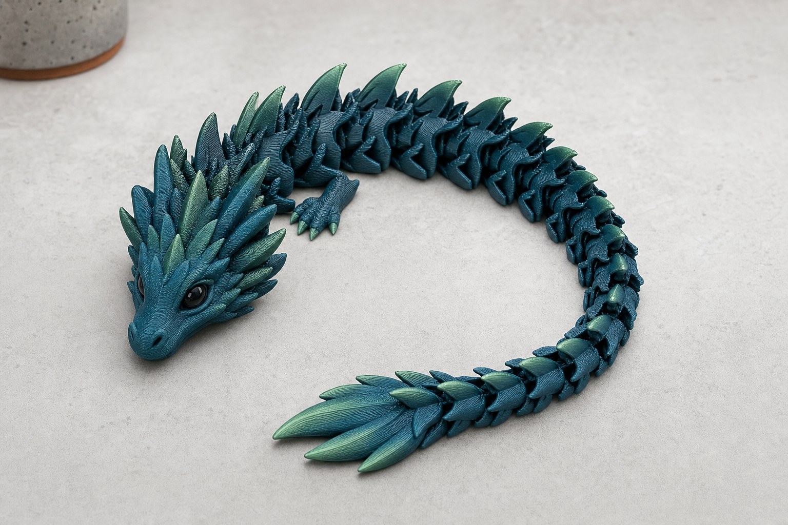 Teal articulated dragon 3D print