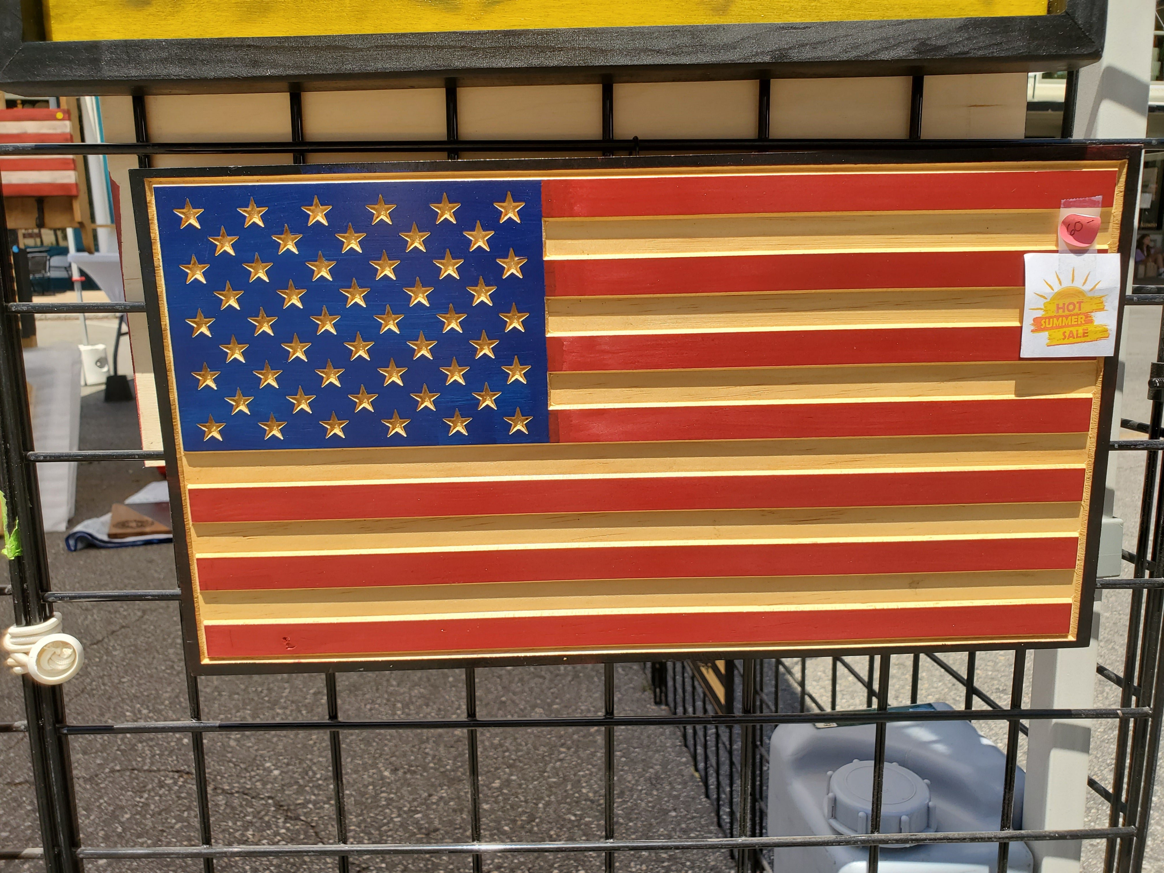 Handmade red, white, and blue wooden American flag