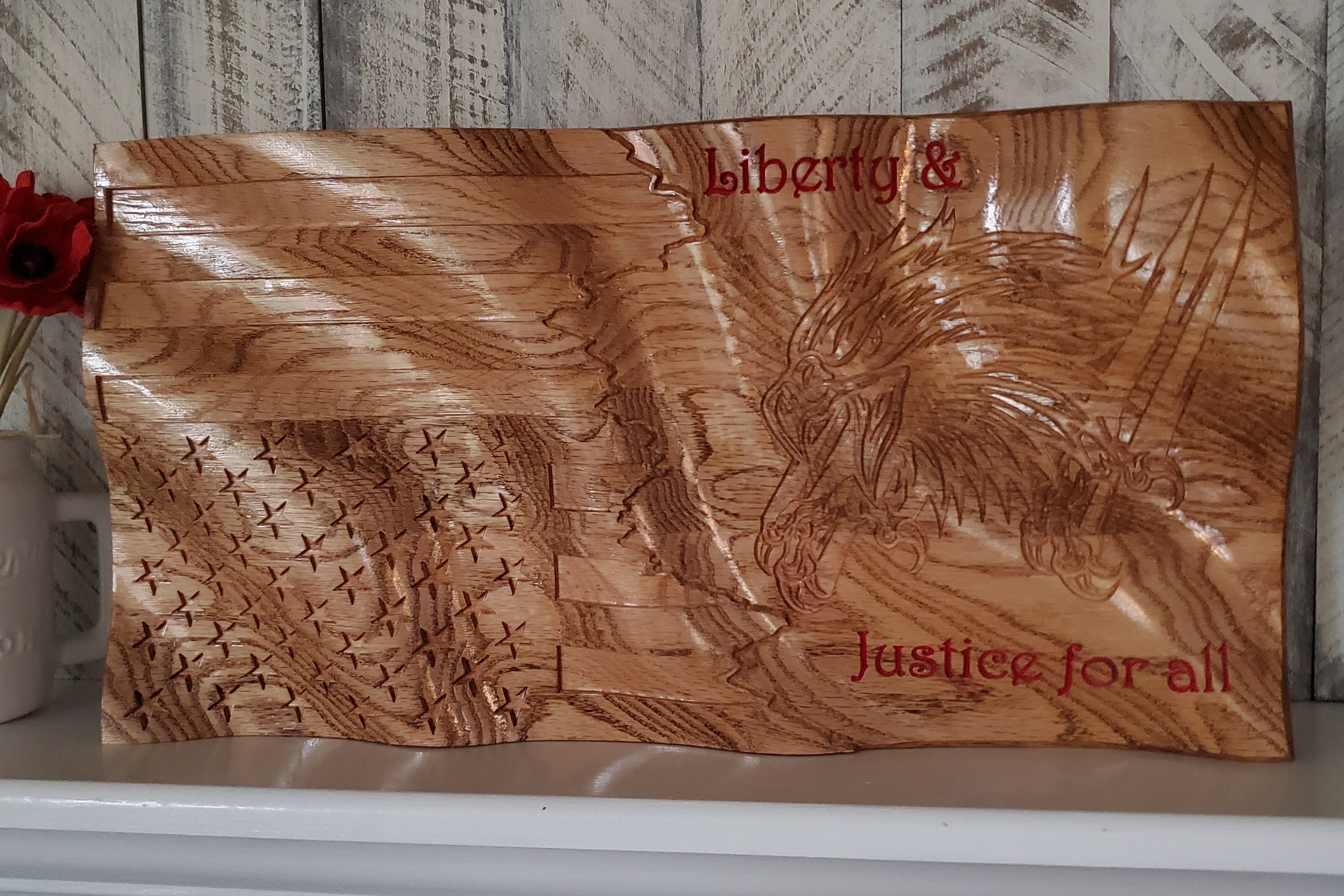 Handmade weathered American wood flag with layered grain