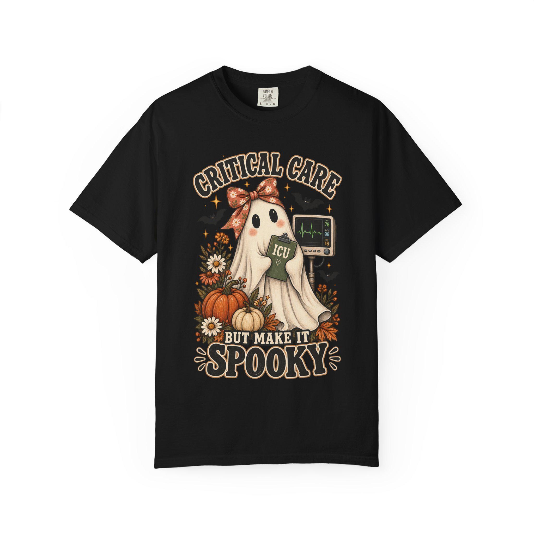Retro Floral Ghost ICU Nurse Shirt | Comfort Colors Halloween Tee, view 7