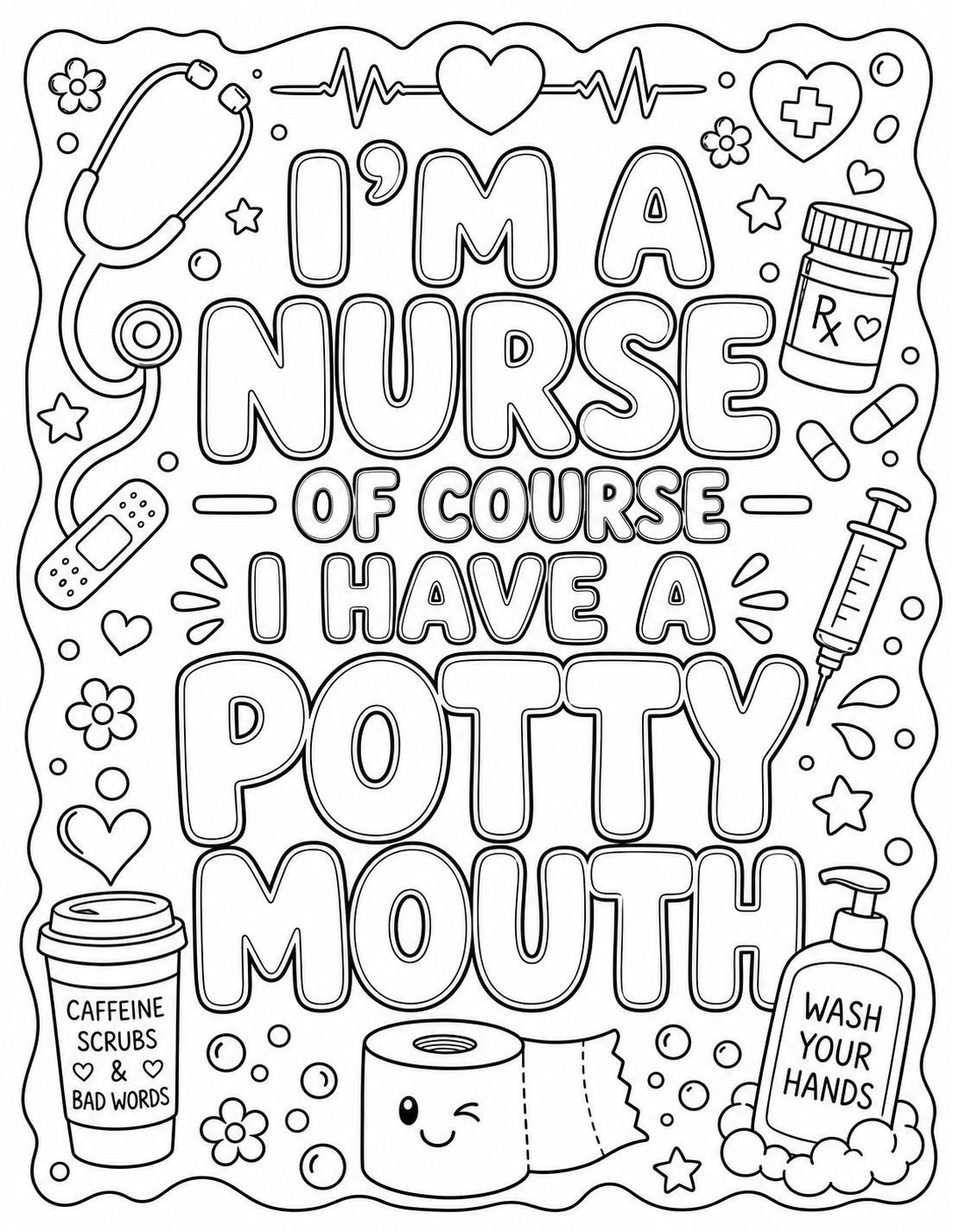 Snarky Nurse Coloring Bundle | 5 Adult Humor RN Pages (PDF Download), view 5