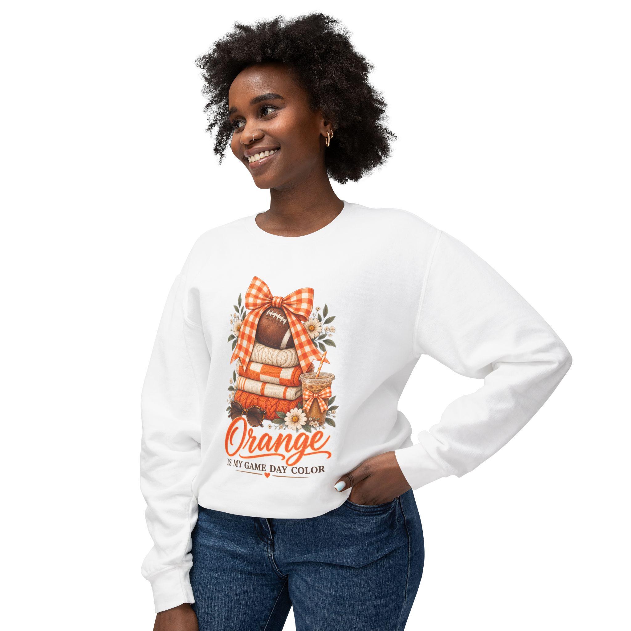 Orange Is My Game Day Color Sweatshirt | Football Pumpkin Plaid Stack, view 7