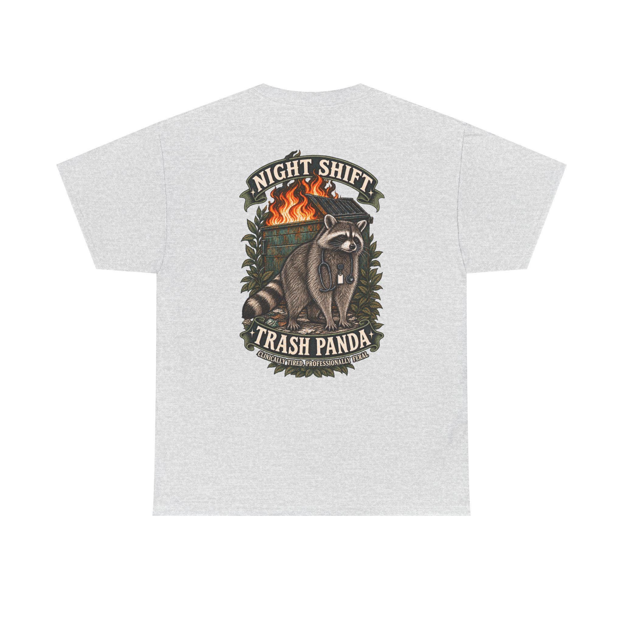Night Shift Trash Panda T-Shirt | Raccoon Dumpster Fire Illustration, view 11