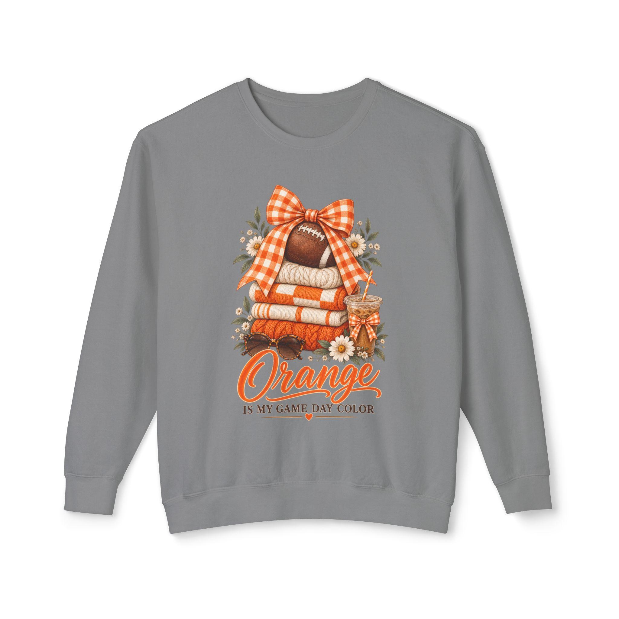 Orange Is My Game Day Color Sweatshirt | Football Pumpkin Plaid Stack, view 4