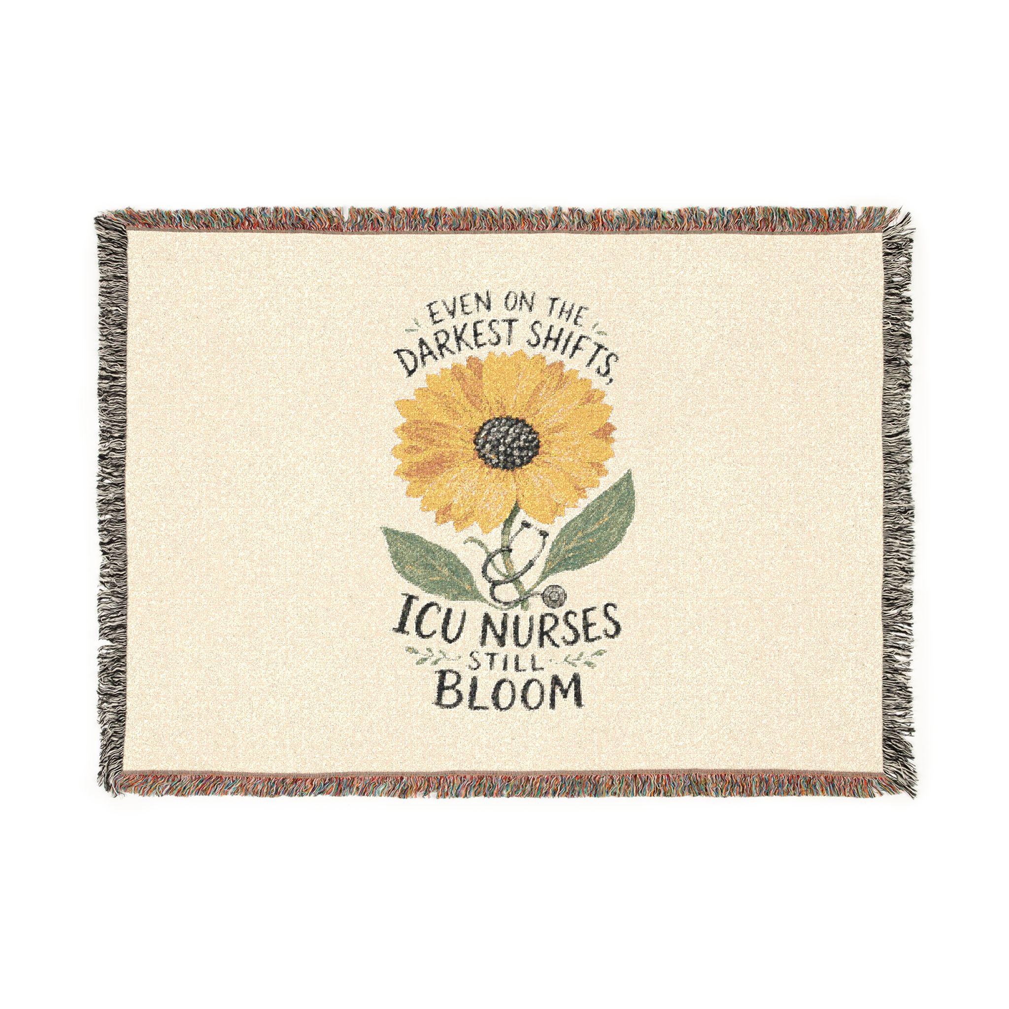 Sunflower ICU Nurse Woven Blanket | Nurses Still Bloom Cottagecore Floral Throw | Nurse Graduation Gift