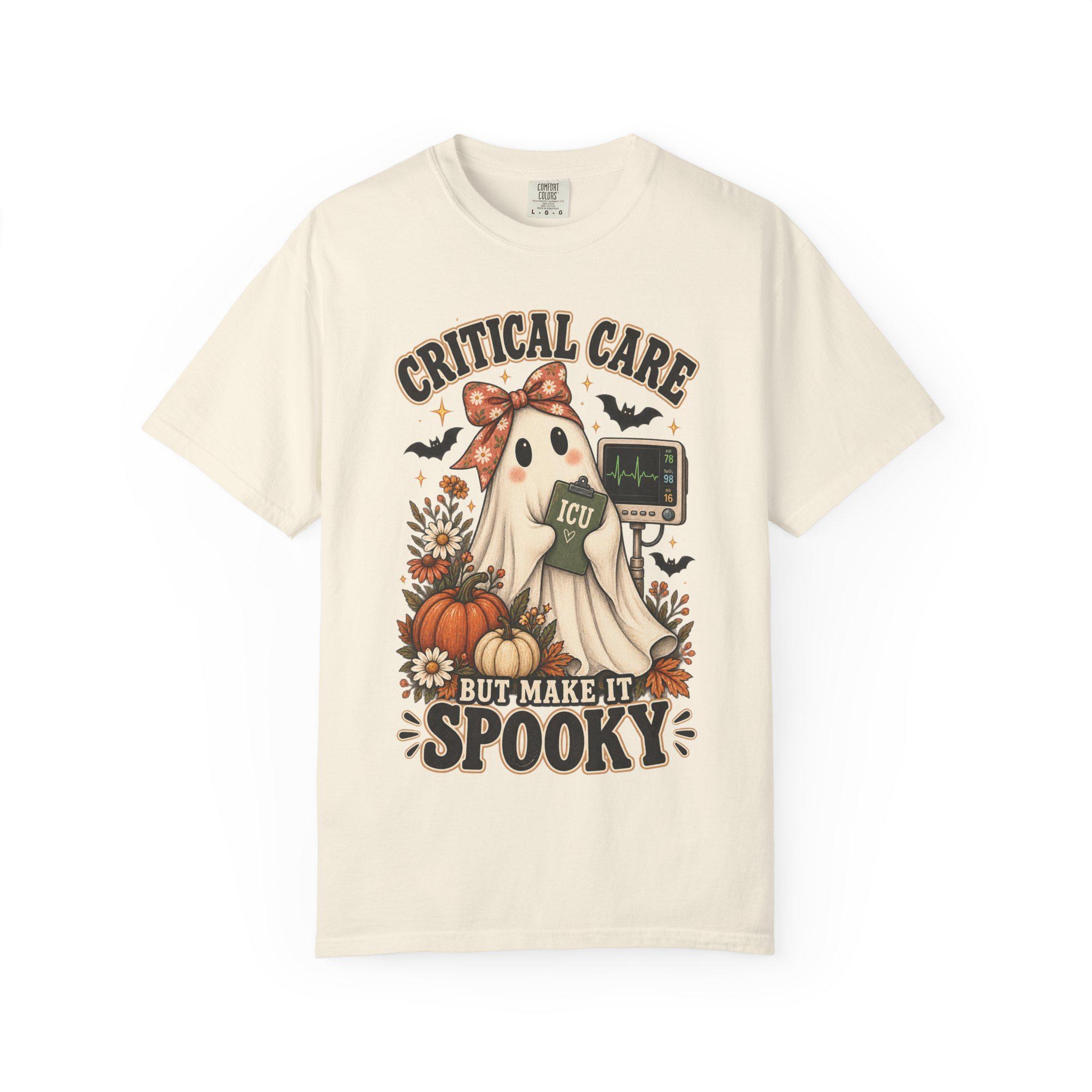 Retro Floral Ghost ICU Nurse Shirt | Comfort Colors Halloween Tee, view 2