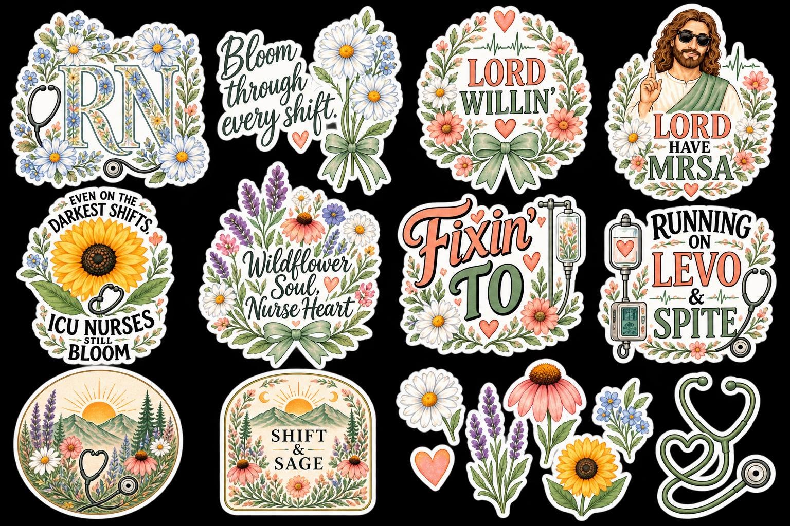 Printable Nurse Sticker Sheet PDF | RN ICU Planner Stickers | GoodNotes Digital Sticker Download