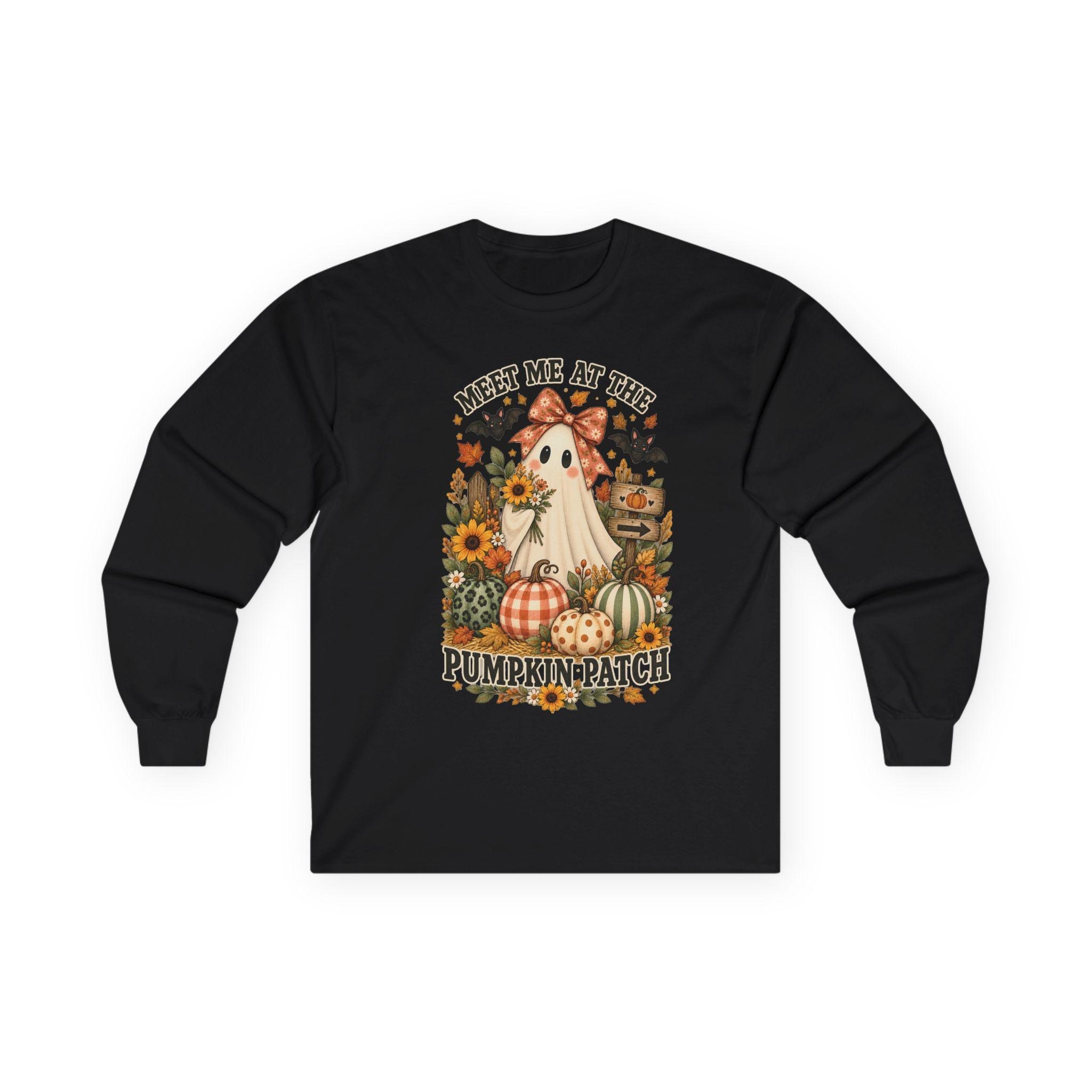 Ghost Pumpkin Long Sleeve Tee | Floral Halloween Comfort Colors Shirt, view 3