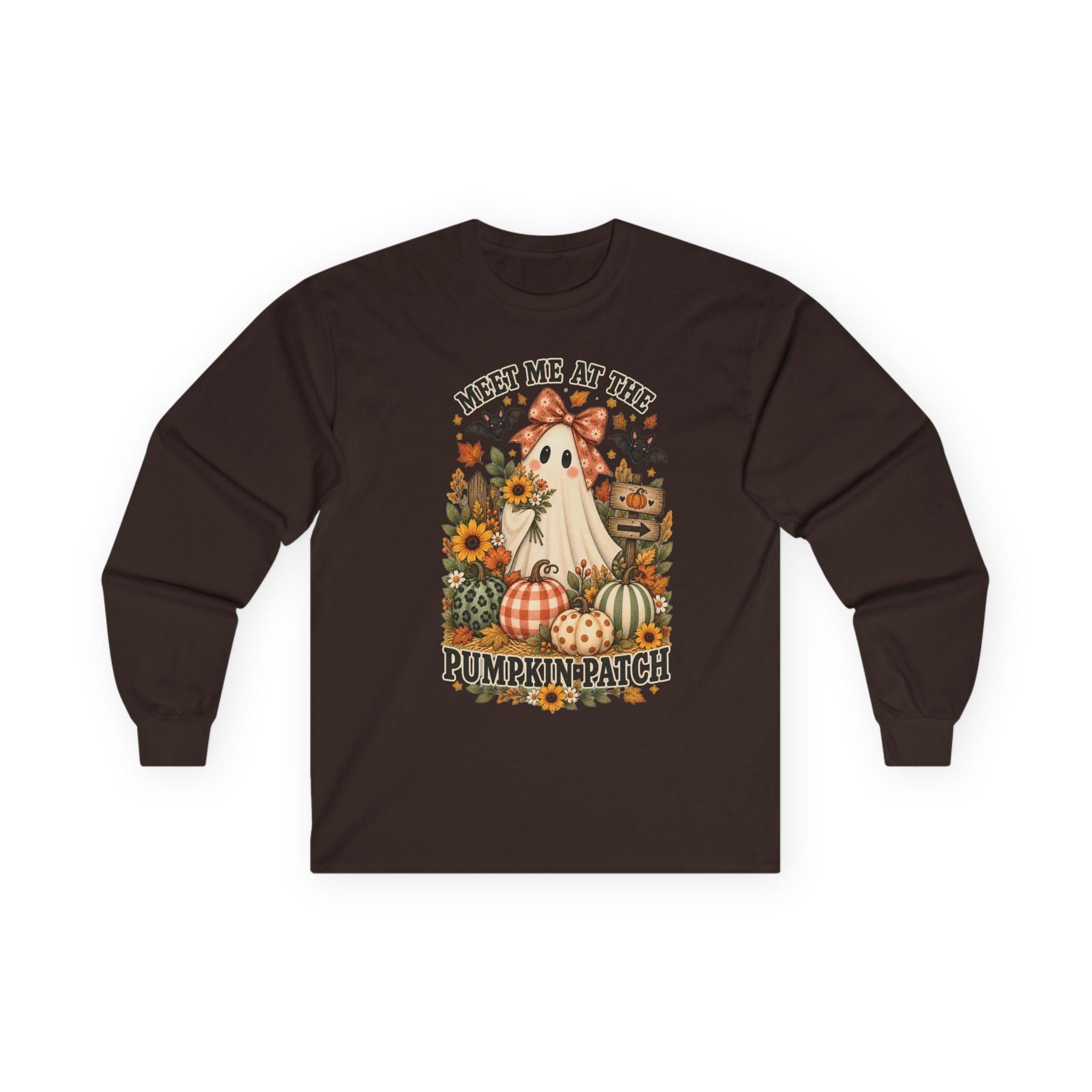 Ghost Pumpkin Long Sleeve Tee | Floral Halloween Comfort Colors Shirt, view 6