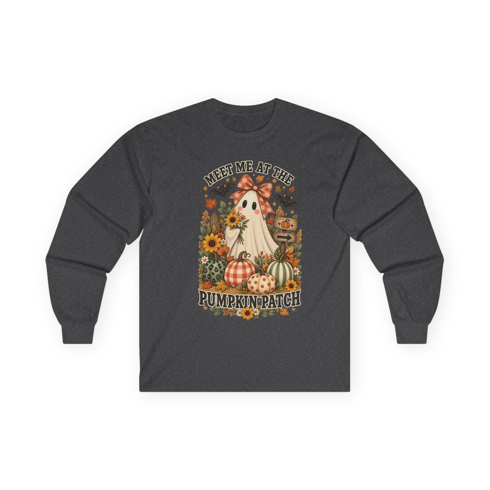 Ghost Pumpkin Long Sleeve Tee | Floral Halloween Comfort Colors Shirt, view 8