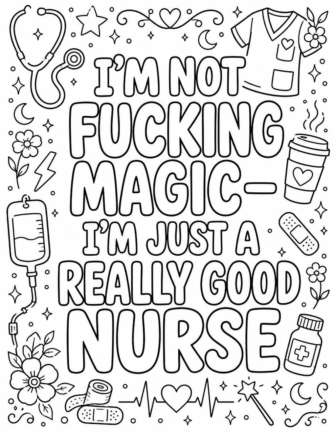 Snarky Nurse Coloring Bundle | 5 Adult Humor RN Pages (PDF Download), view 2