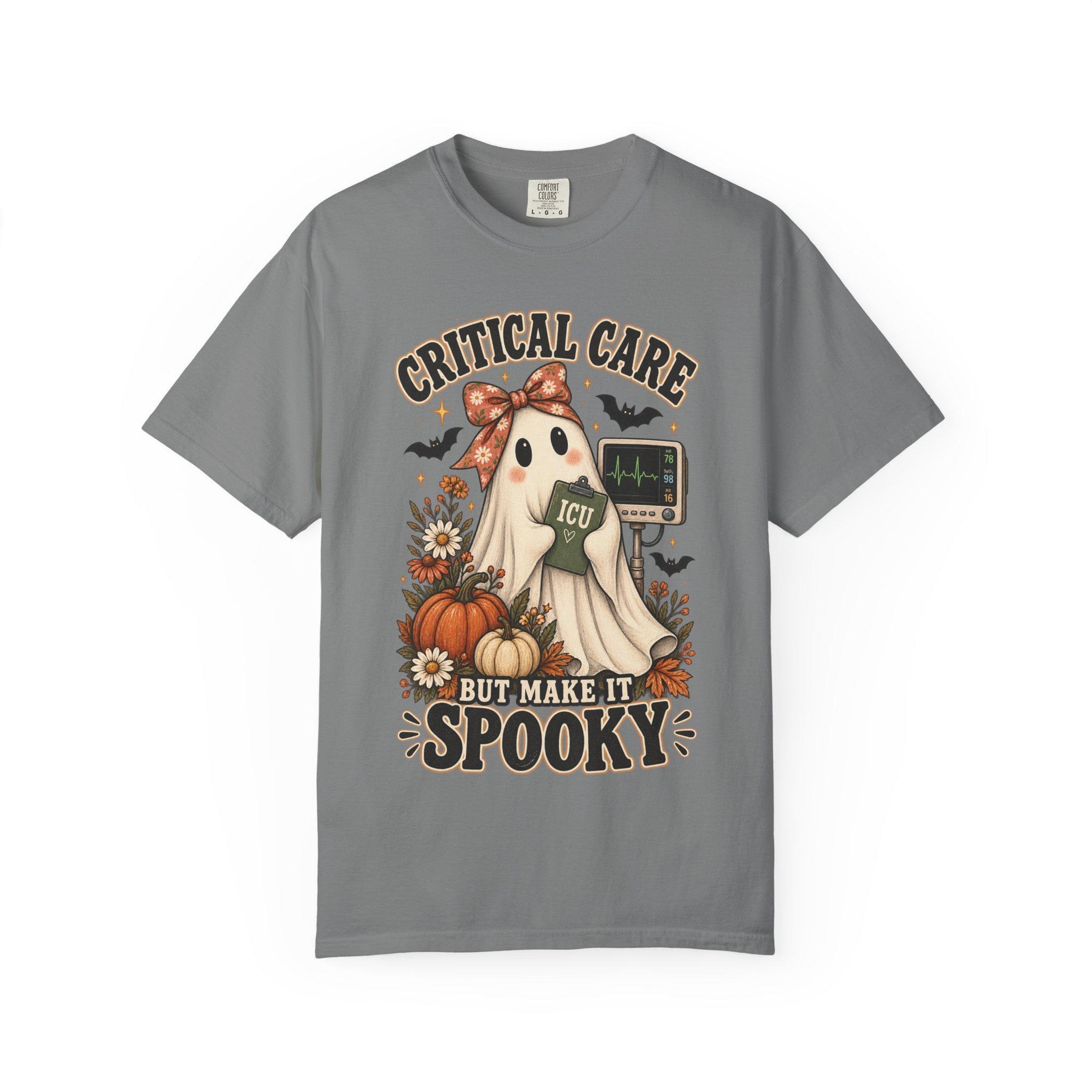Retro Floral Ghost ICU Nurse Shirt | Comfort Colors Halloween Tee, view 4